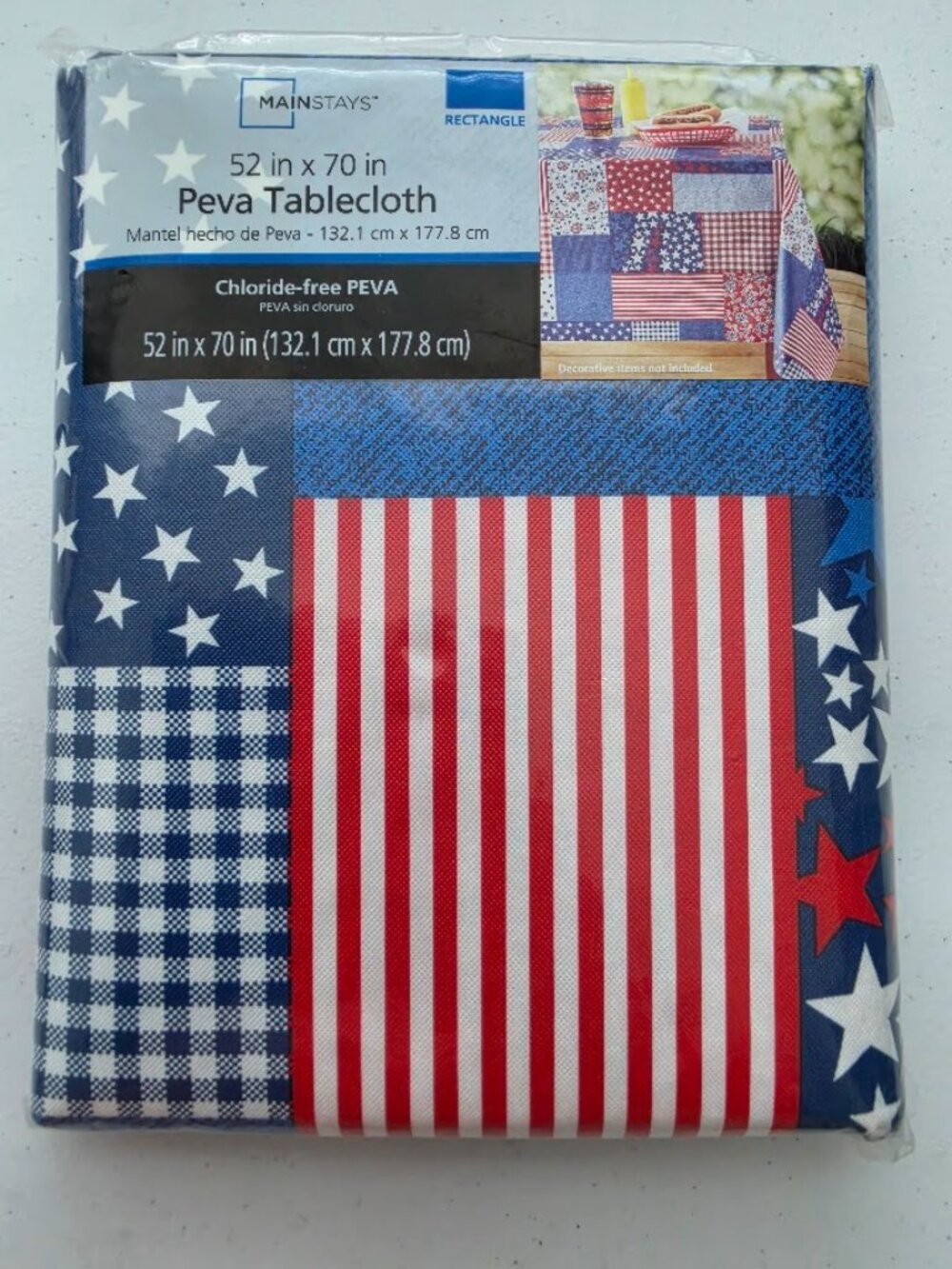 Mainstays Patriotic Vinyl Tablecloth**** 52" x 70" Rectangle.